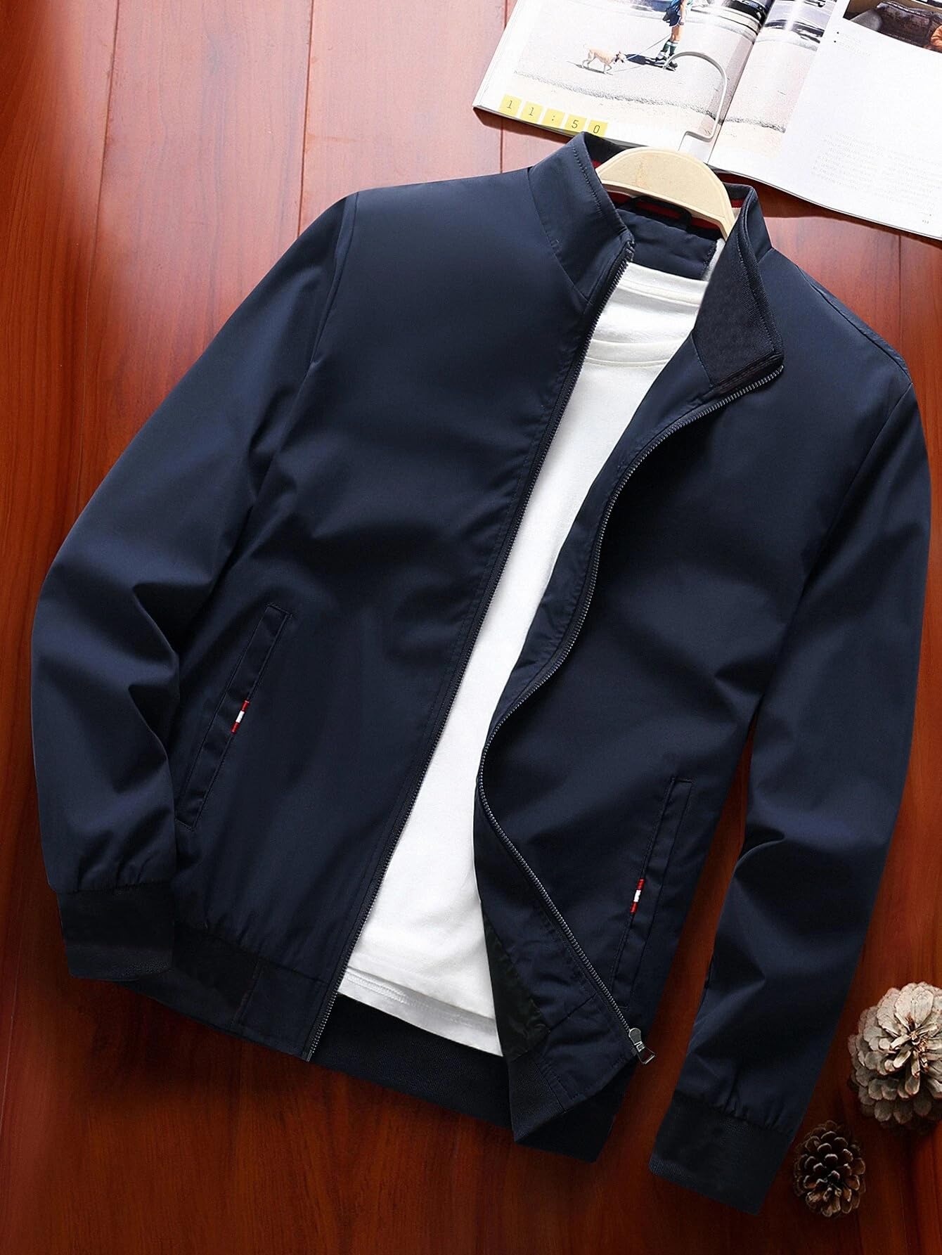 TAGAS Men's Regular Jacket Fit For Casual Wear || Latest Stylish Jacket For Men ||Regular Fit Zip-Up Casual jacket|| bomber jacket for men(MJ-9015) (L, NAVY)
